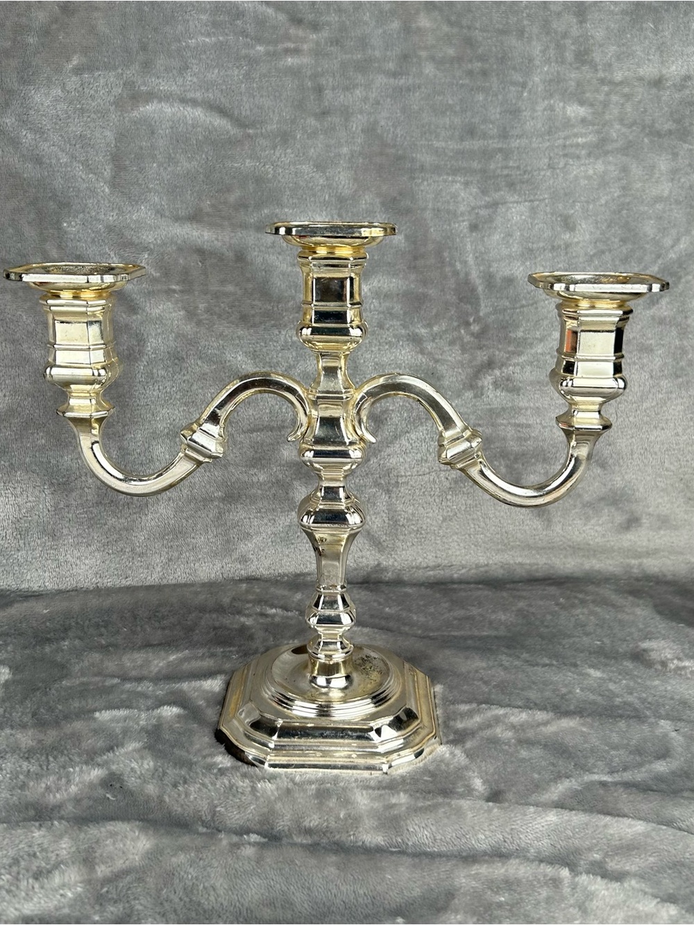 Vintage BMF Silver Tone Candelabra Three Prong Taper Candle Holder